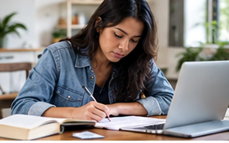 Étudiant travaillant sur un ordinateur portable avec des cours